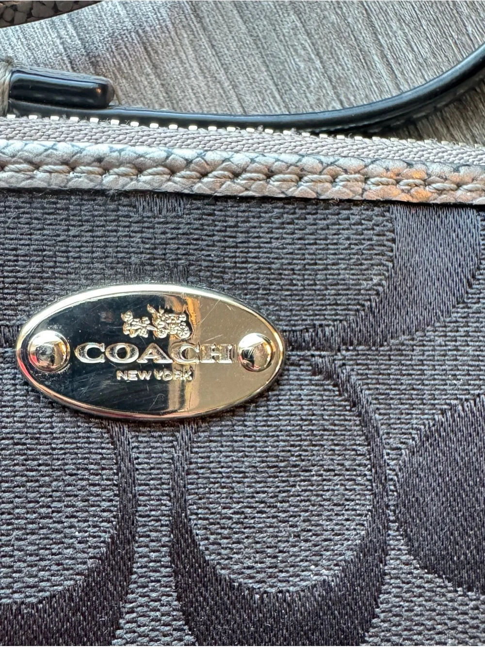 Coach Black Smoke Signature Canvas Corner Zip Wristlet (Style F64643)